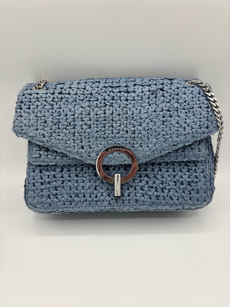 Sandro Light Blue Woven Crossbody Bag With Silver Chain
